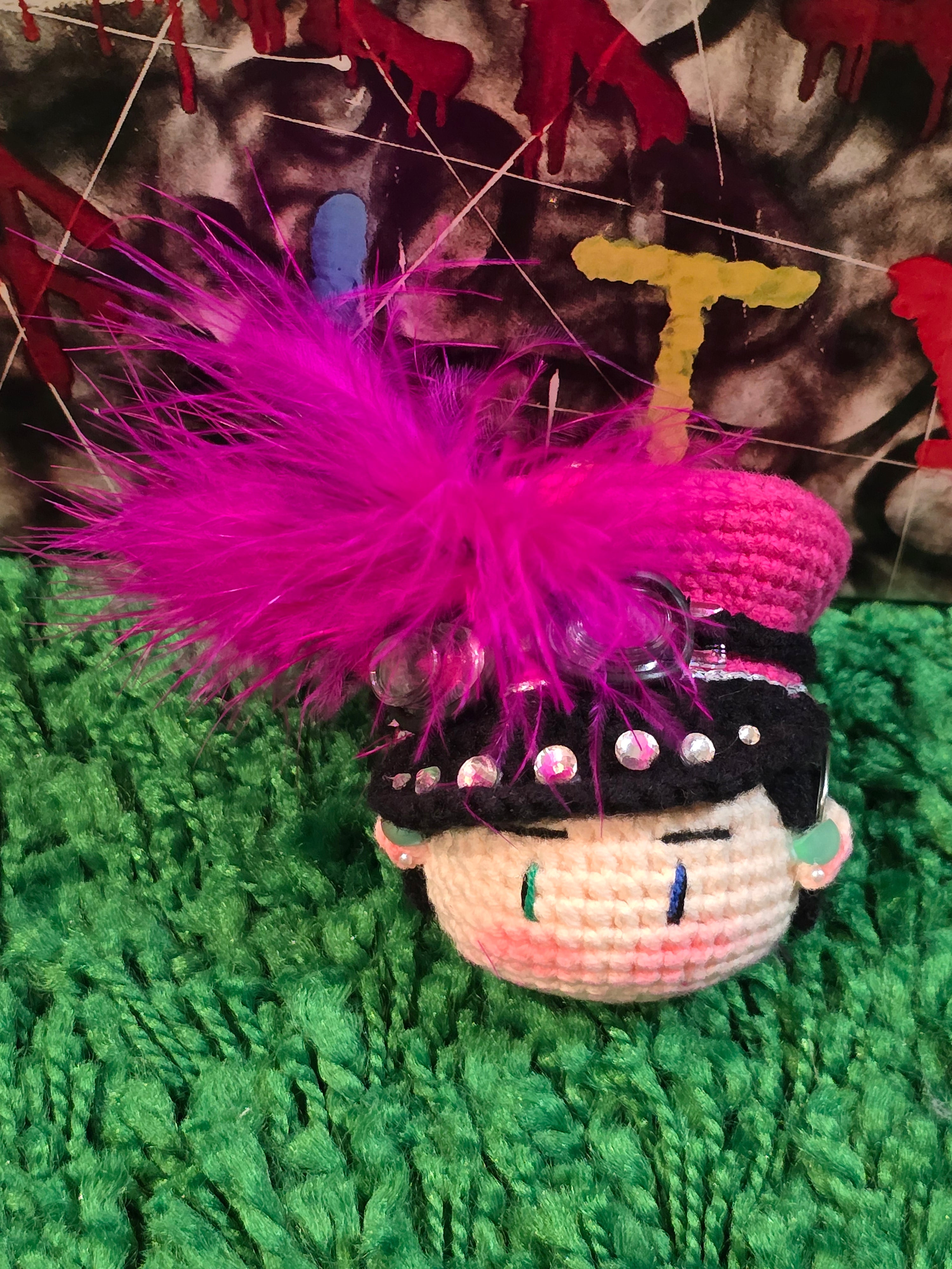 T.O.P BigBang Pink Outfit with Feather K-pop Merchandise Handmade Crochet Doll