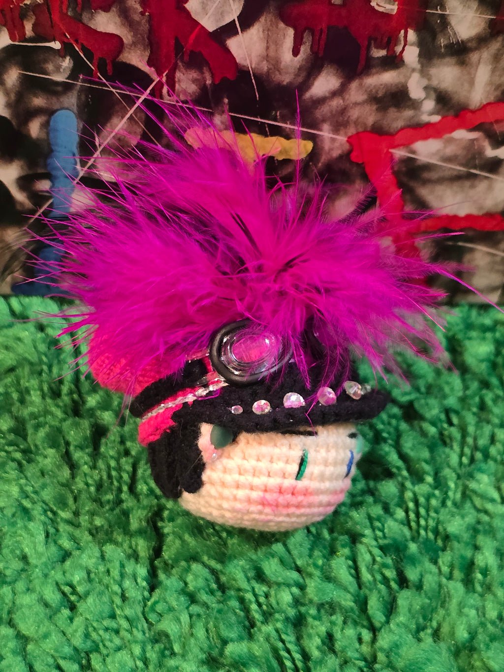 T.O.P BigBang Pink Outfit with Feather K-pop Merchandise Handmade Crochet Doll