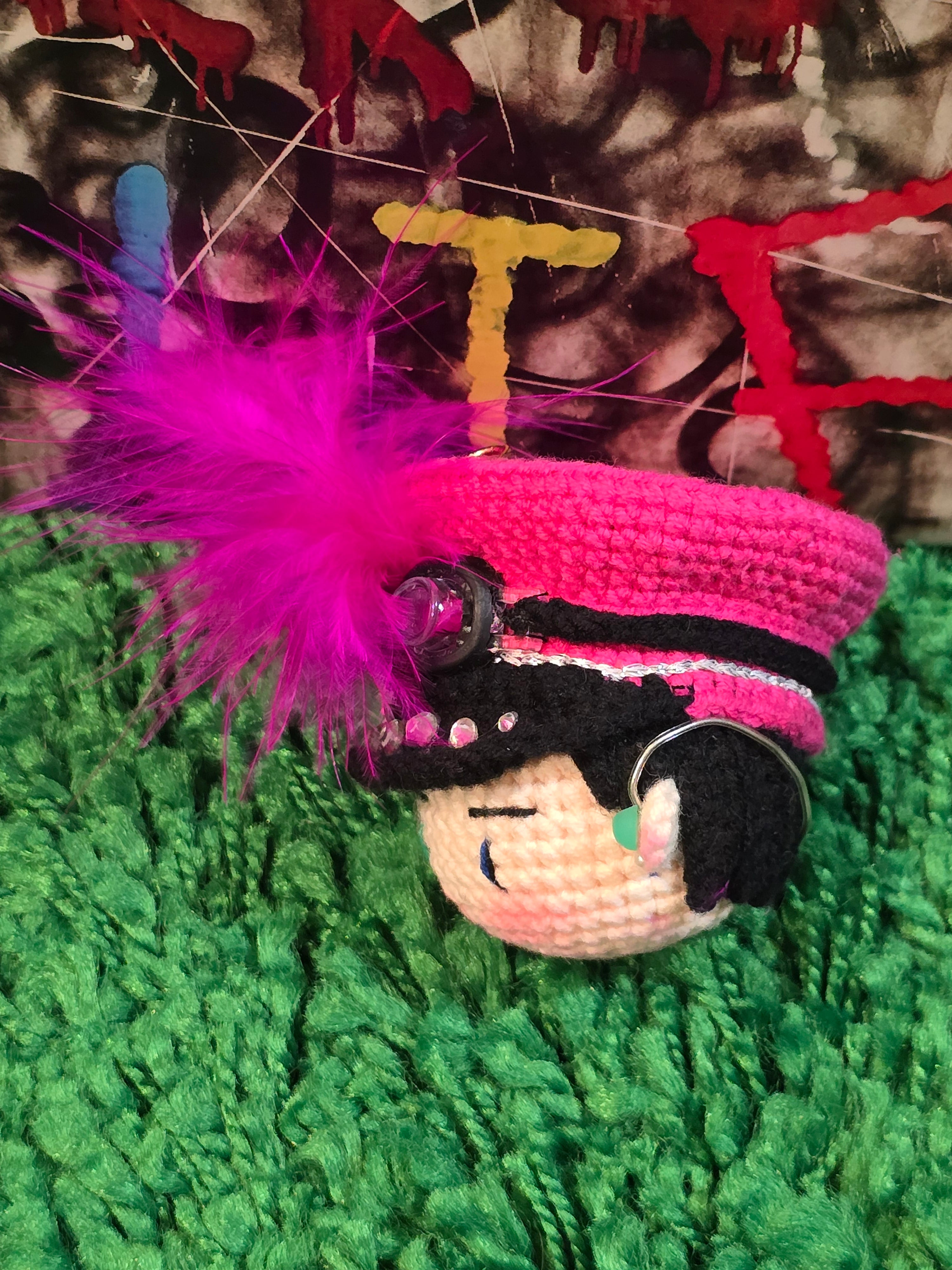 T.O.P BigBang Pink Outfit with Feather K-pop Merchandise Handmade Crochet Doll
