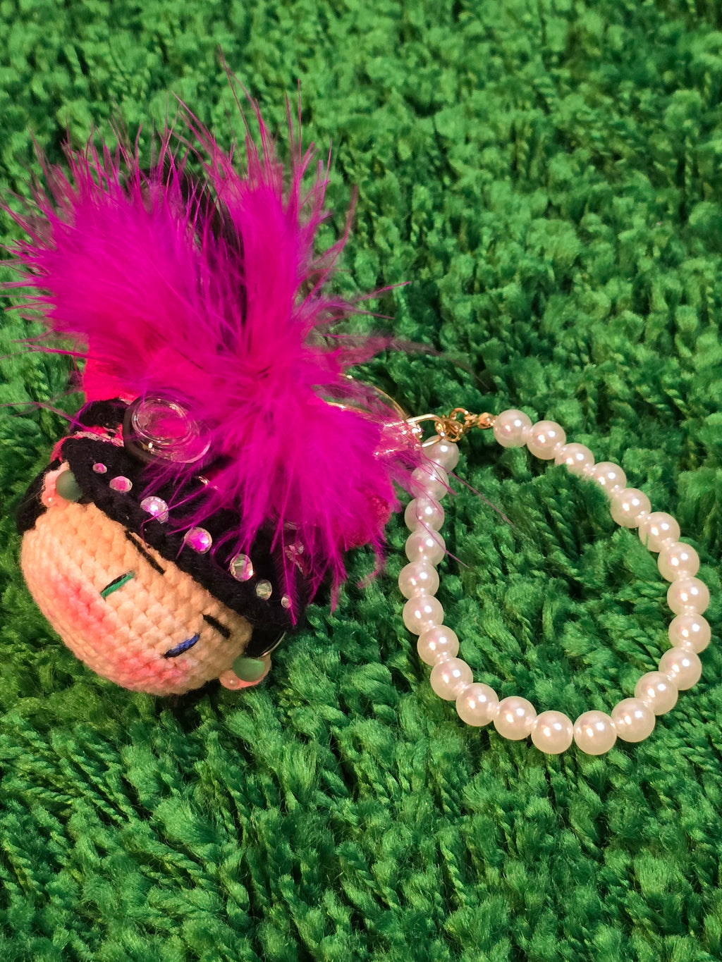 T.O.P BigBang Pink Outfit with Feather K-pop Merchandise Handmade Crochet Doll