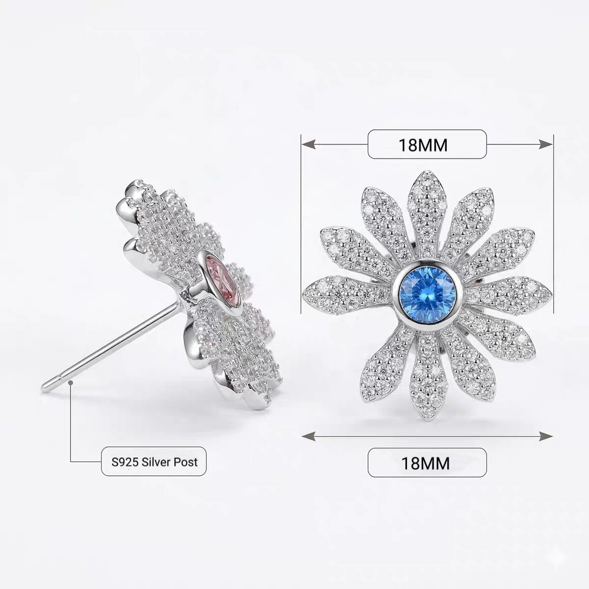 NEW!!!Bigbang G-Dragon Inspired S925 Silver Daisy Studs - Zirconia Rhinestone Daisy Earrings (4 Colors)