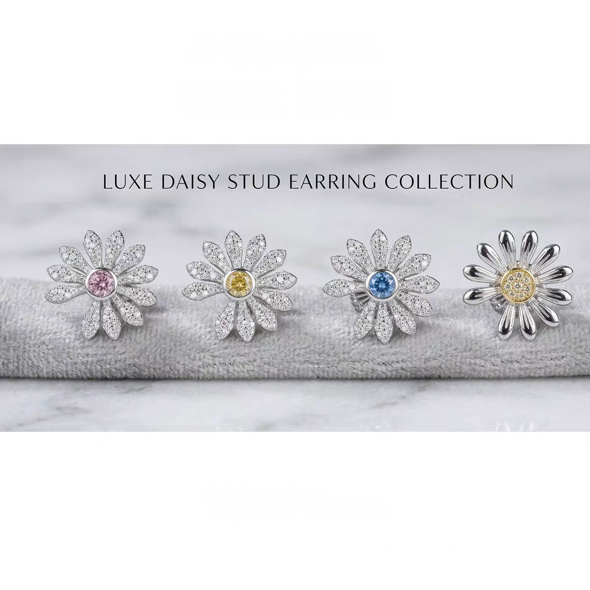 NEW!!!Bigbang G-Dragon Inspired S925 Silver Daisy Studs - Zirconia Rhinestone Daisy Earrings (4 Colors)