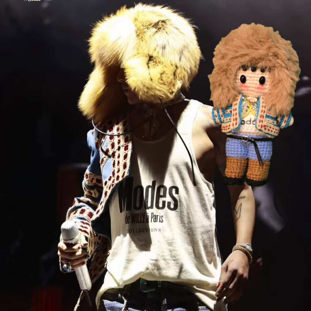 G-Dragon BigBang Coachella"POWER" Performance Handmade Full Body Crochet Doll - BANGchella Edition