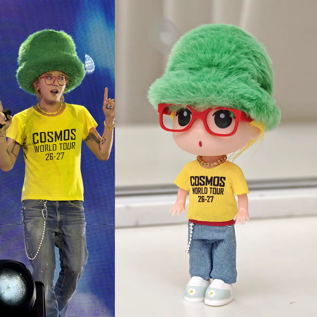 G-Dragon BigBang "COSMOS World Tour 26-27" Inspired Green Furry Hat Figure & Keychain – K-pop Merchandise