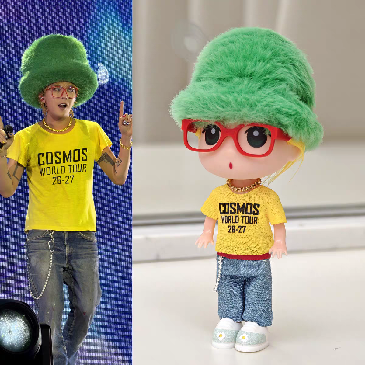 G-Dragon BigBang "COSMOS World Tour 26-27" Inspired Green Furry Hat Figure & Keychain – K-pop Merchandise