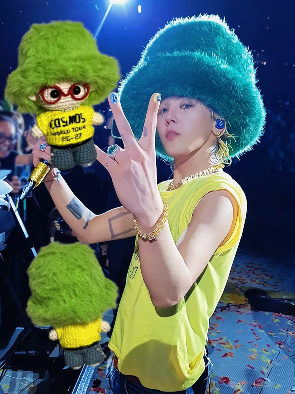 G-Dragon BigBang "COSMOS World Tour" Oakland Edition Green Furry Hat Full Body Crochet Doll