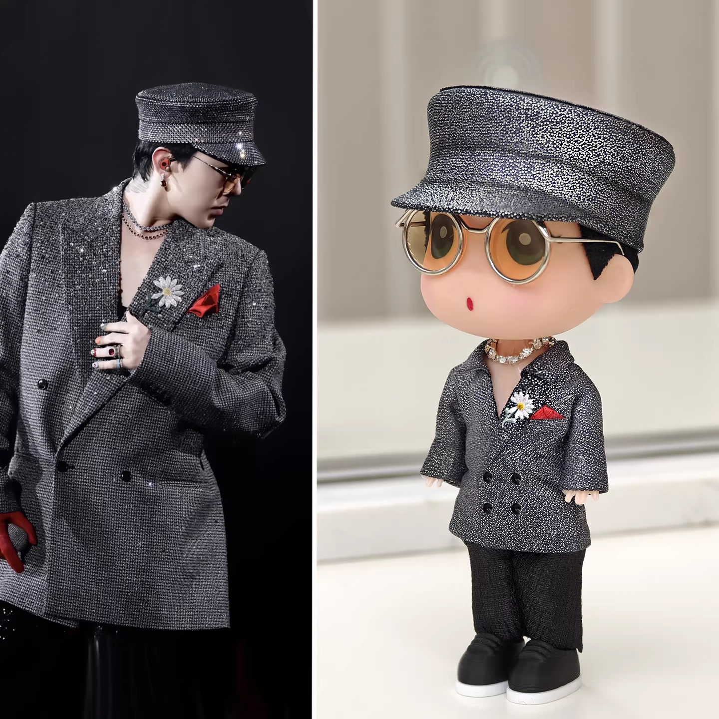 BigBang G-Dragon Taipei Concert inspired Sparkling silver outfit Figure / Keychain– K-pop Idol Merch