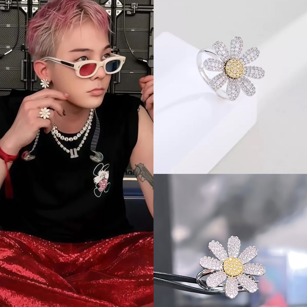 Full Diamond Daisy Ring, Adjustable Open Design, Fits All Finger Sizes